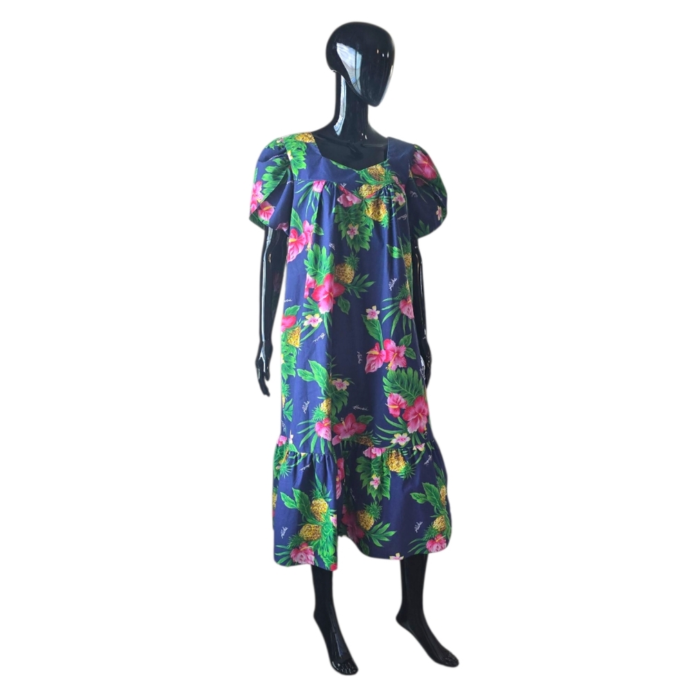Vintage Ky's Hawaiian Pineapple Floral Print Muumuu Dress | Made in Hawaii | XL